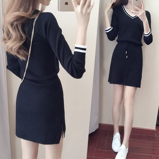 ĐẦM DẠO PHỐ .LEN DÀI TAY EO BUỘC  DÂY