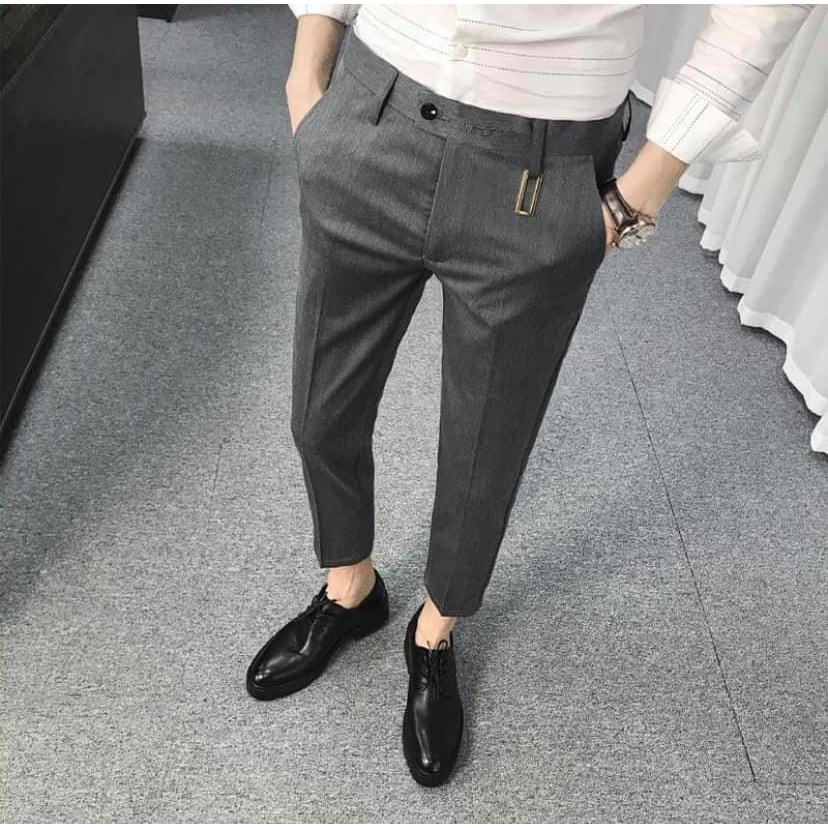 ( Zack's Sale 30%)Quần tây màu xám đậm mix kẹp vuông , phom chuẩn hàn quốc, chất vải cotong hàn cao cấp , dáng ôm body s