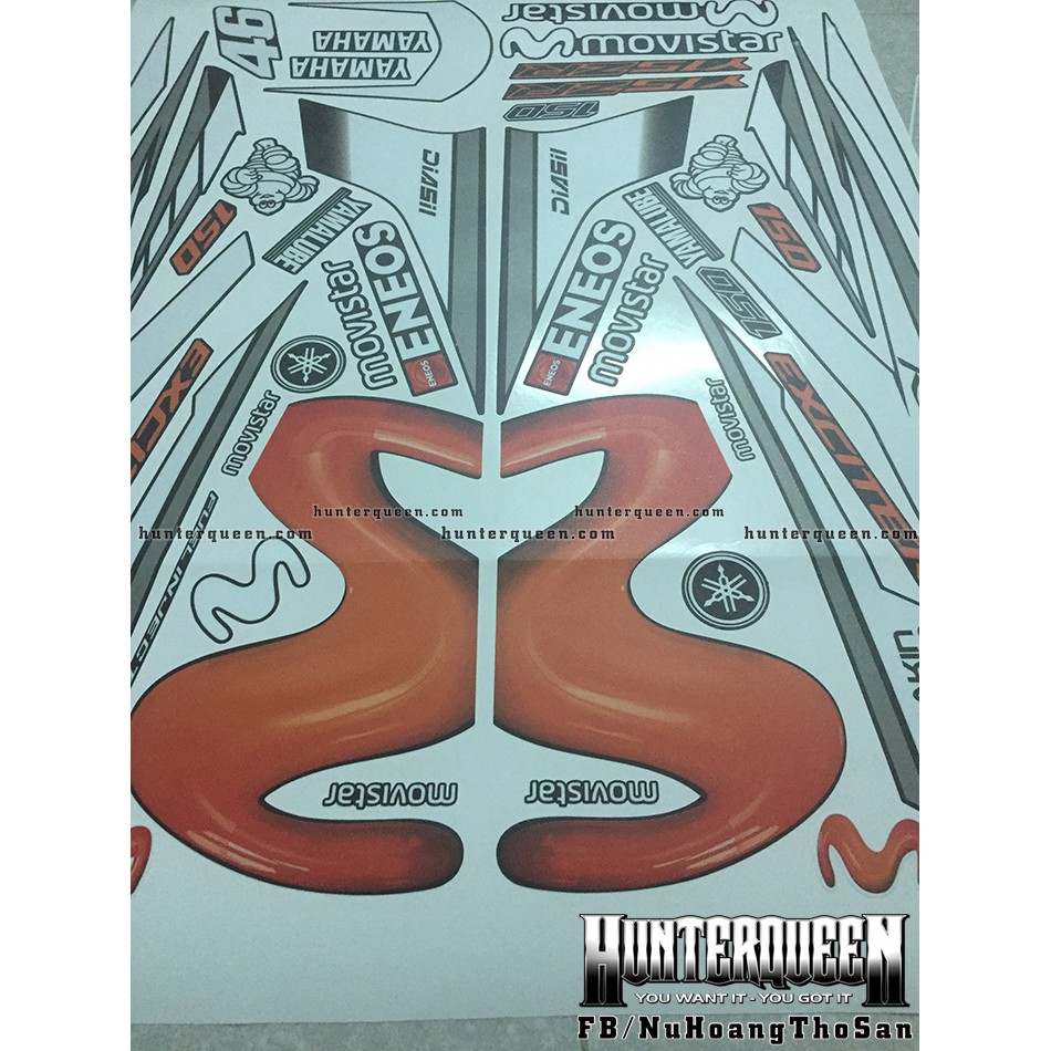 Tem Exciter 150. Tem rời Movistar Nhám, cam 3D. Dán xe đen. Xe màu khác vui lòng inbox