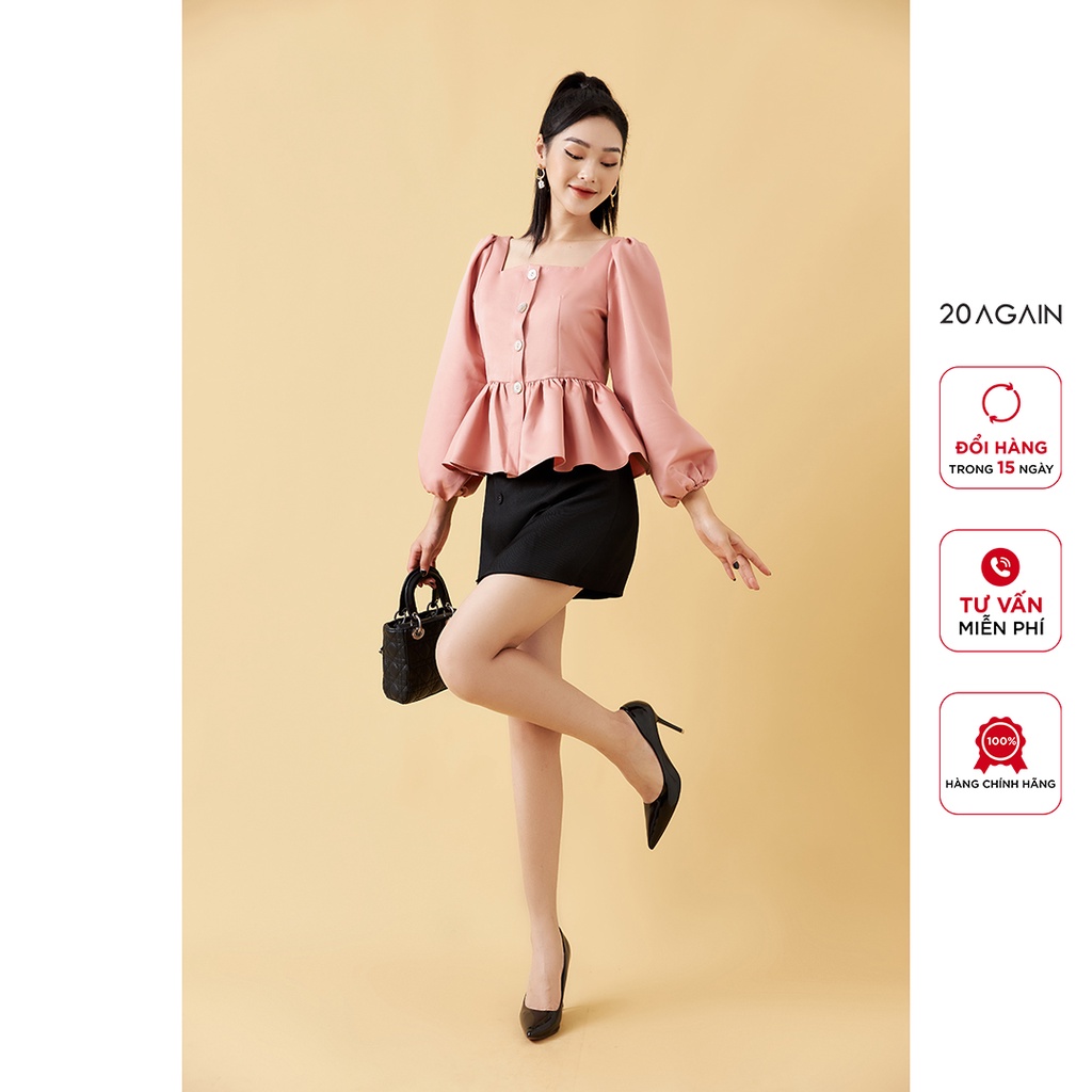 Áo sơ mi nữ babydoll 20AGAIN, thiết kế tay bồng trẻ trung, vải tafta cao cấp ASA1622