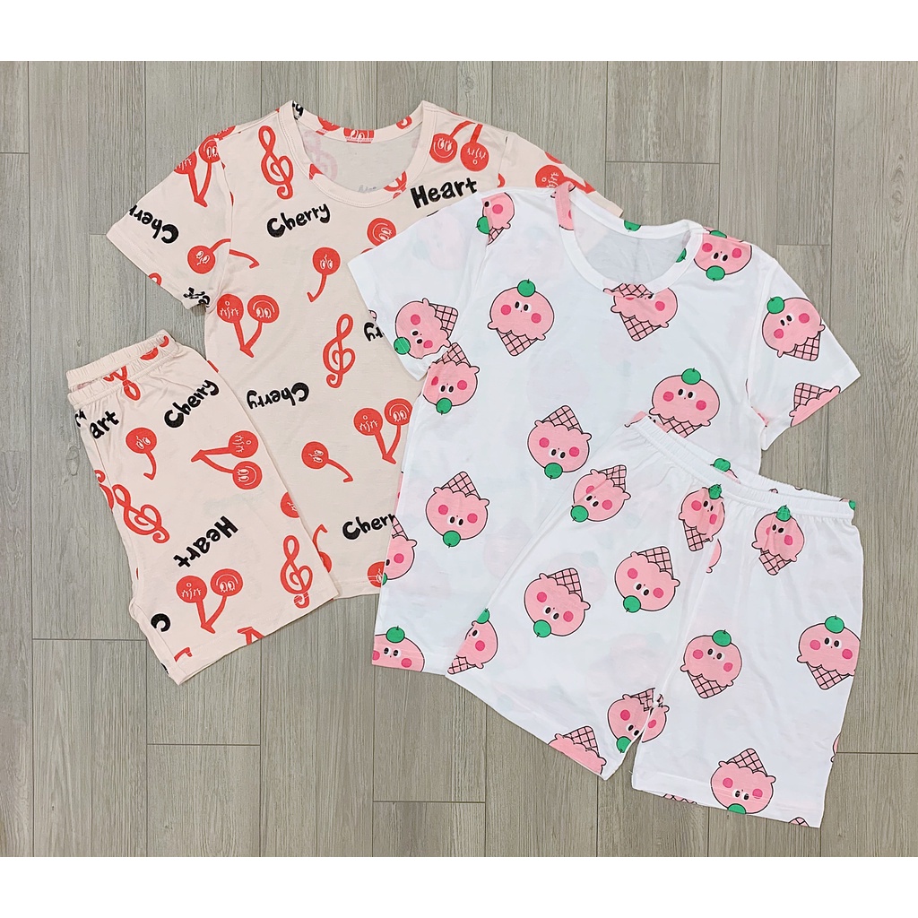 Bộ thun ngắn bé gái Bigbaby, chất thun mềm thoáng mát xuất xuất Hàn uni friend/moimoi cho bé 11-40KG