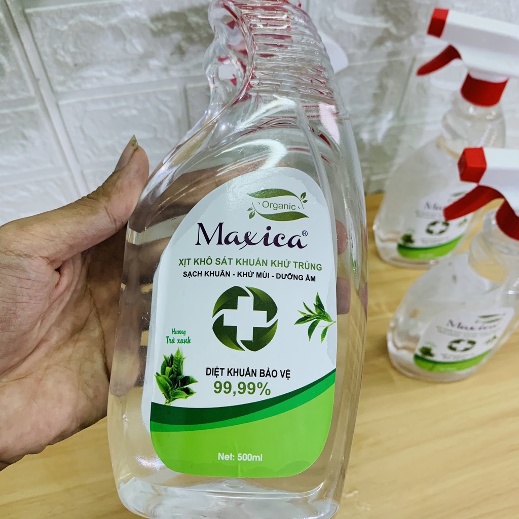 Dung dịch rửa tay sát khuẩn  Organic Maxica Hương Trà Xanh - Chai xịt 500ml (Hỏa tốc 1h)