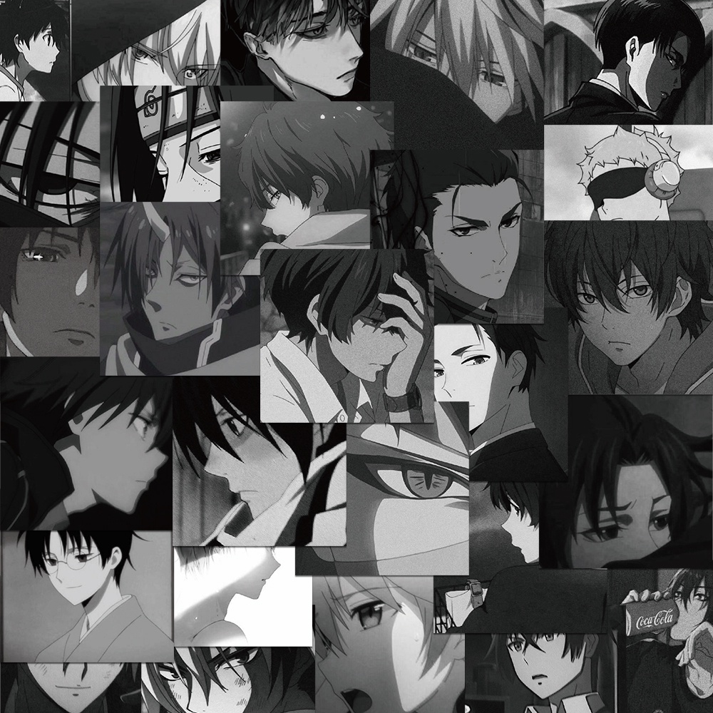 56 Sticker Chống Thấm Nước Họa Tiết Hoạt Hình Anime Màu Trắng Đen Trang Trí Sổ Tay/Điện Thoại