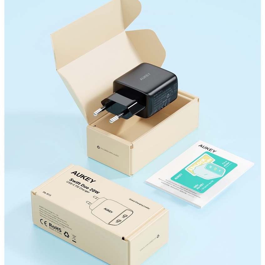 Củ sạc nhanh AUKEY PA-R1S PD 20W Bộ sạc TYPE C cho iPhone 14 13 Pro Max 12 Mini 8 Plus Android