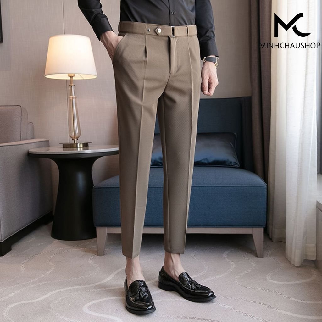 Quần Âu Nam SANMINHCHAU Quần Tây Baggy Nam Có Đai Chỉnh Eo Sidetab  Vải Tuyết Mưa Không Bai Xù Qd329