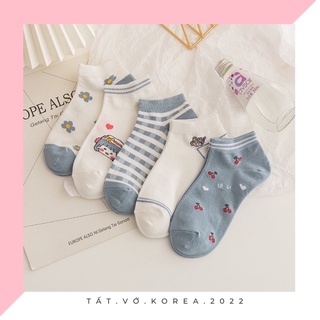 TẤT VỚ NGẮN NỮ 📛FREESHIP📛TẤT VỚ NGẮN CỔ HOẠ TIẾT CHERRY  PHONG CÁCH HÀN QUỐC
