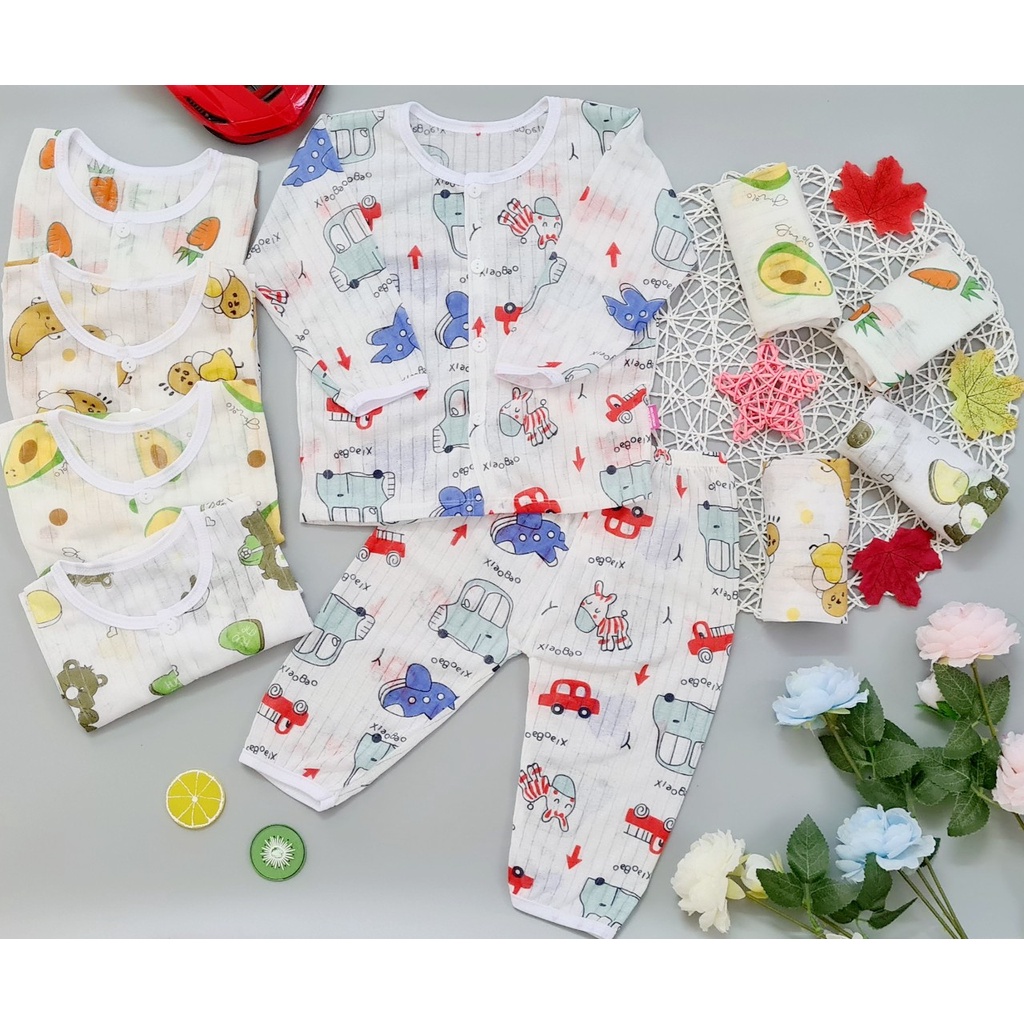 DEAL SỐC - Bộ dài cotton giấy cài khuy cho be tu 3-15kg