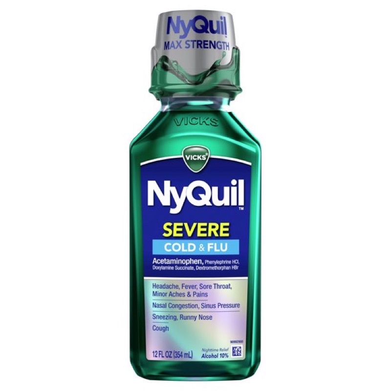 Siro Vicks NyQuil Cold &amp; Flu Severe 354ML ( tương tự  DayQuil )