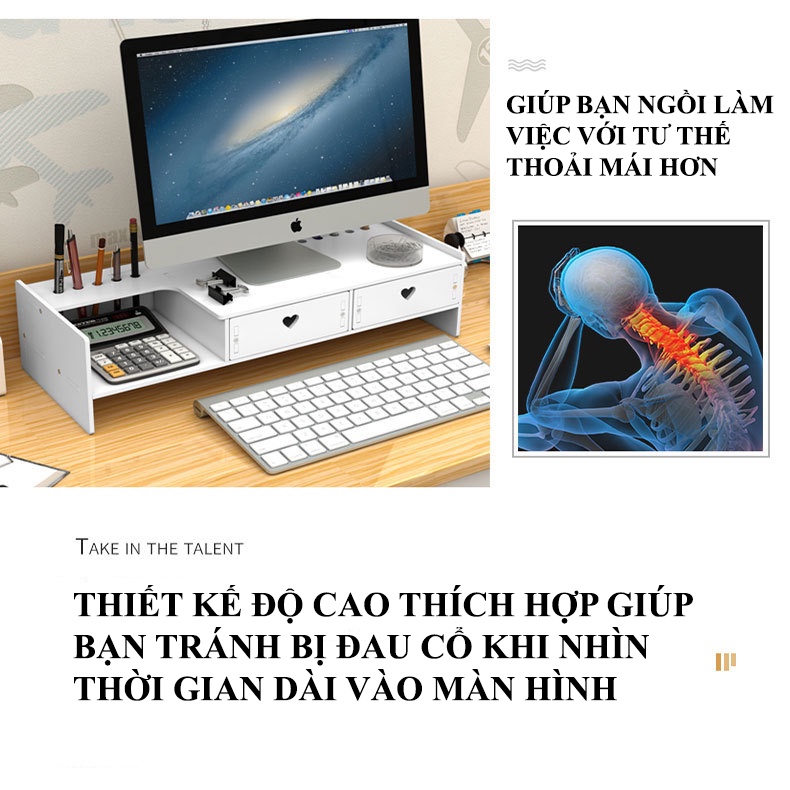 Kệ màn hình vi tính để bàn với hai ngăn kéo và khay giữ bút tiện lợi chất liệu nhựa cao cấp HD00027