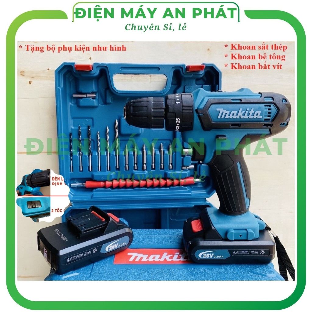 Khoan pin Makita 26V máy bắn vặn vít cầm tay mini đa chức năng- Tặng Bộ Phụ Kiện 24 Chi Tiết