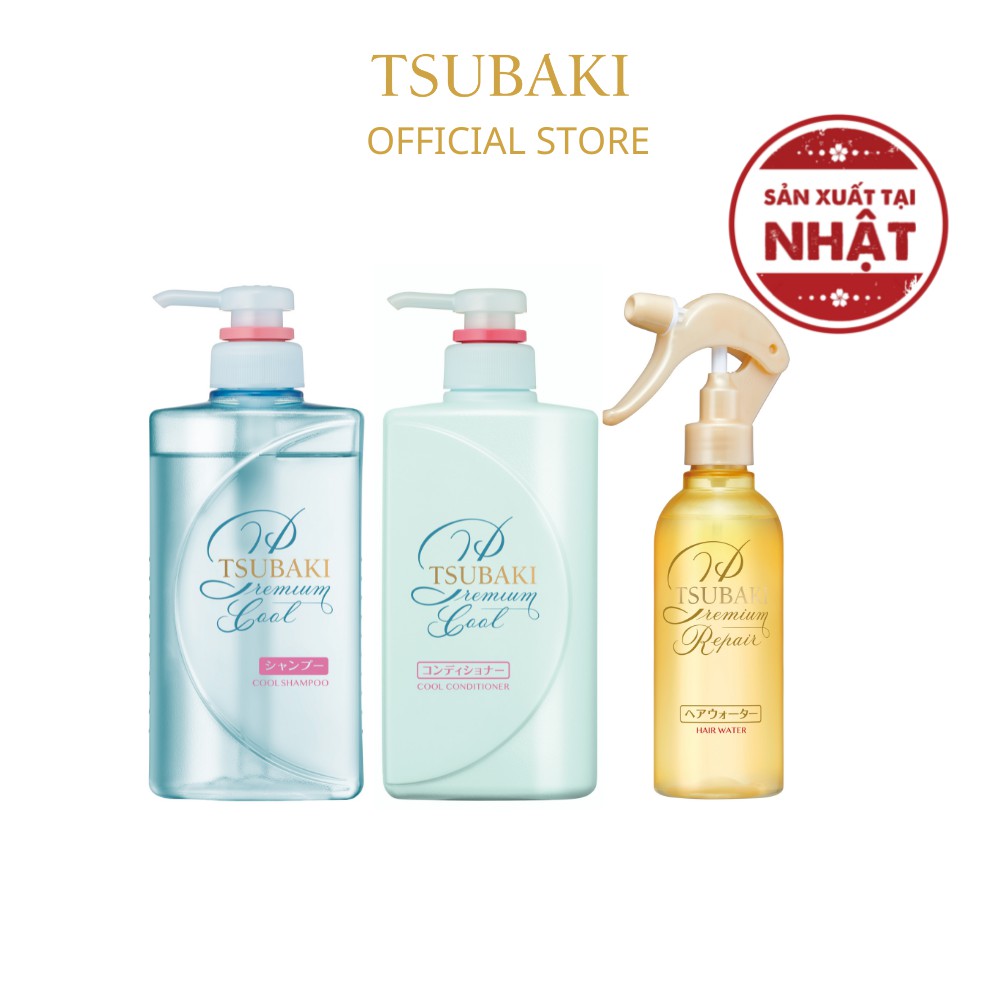 Bộ đôi gội xả Sạch Dầu Mát Lạnh Tsubaki Premium Cool Set (490ml/chai)và Xịt Dưỡng Tóc 220ml/chai