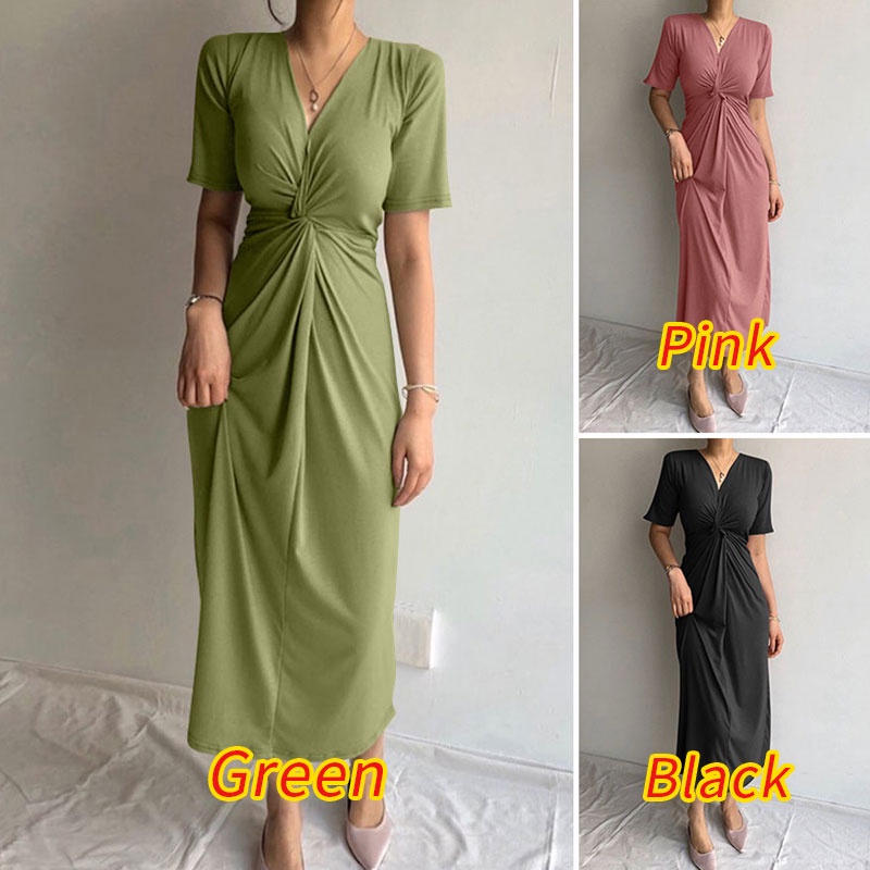 Đầm dài Zanzea ngắn tay cổ chữ V phong cách Hàn Quốc thời trang cho nữ