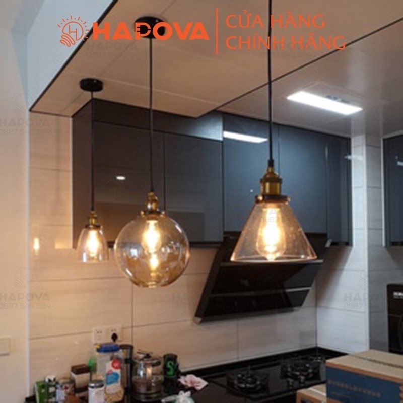 Đèn thả trần thủy tinh trong suốt HAPOVA ALVA 0605 + Tặng kèm bóng led AS Vàng