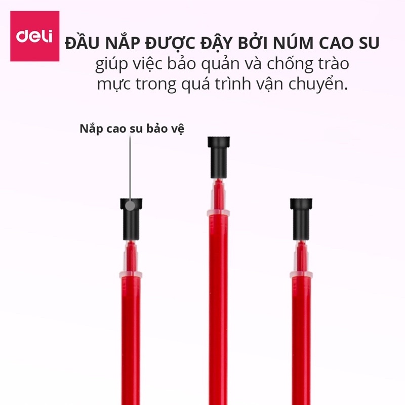 Ngòi bút bi nước Deli, Ruột bút nước mực gel ngòi 0.5mm nhiều màu Deli nhanh khô viết trơn lâu hết mực A846