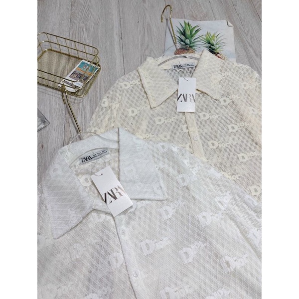 Áo Sơmi dài tay ren Di or mềm mịn 2 màu Trắng Be da