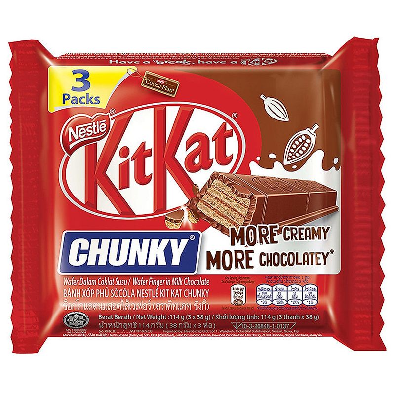 Lốc 3 Thanh Bánh Xốp Phủ Socola Sữa Nestlé Kit Kat Chunky 38G/Thanh