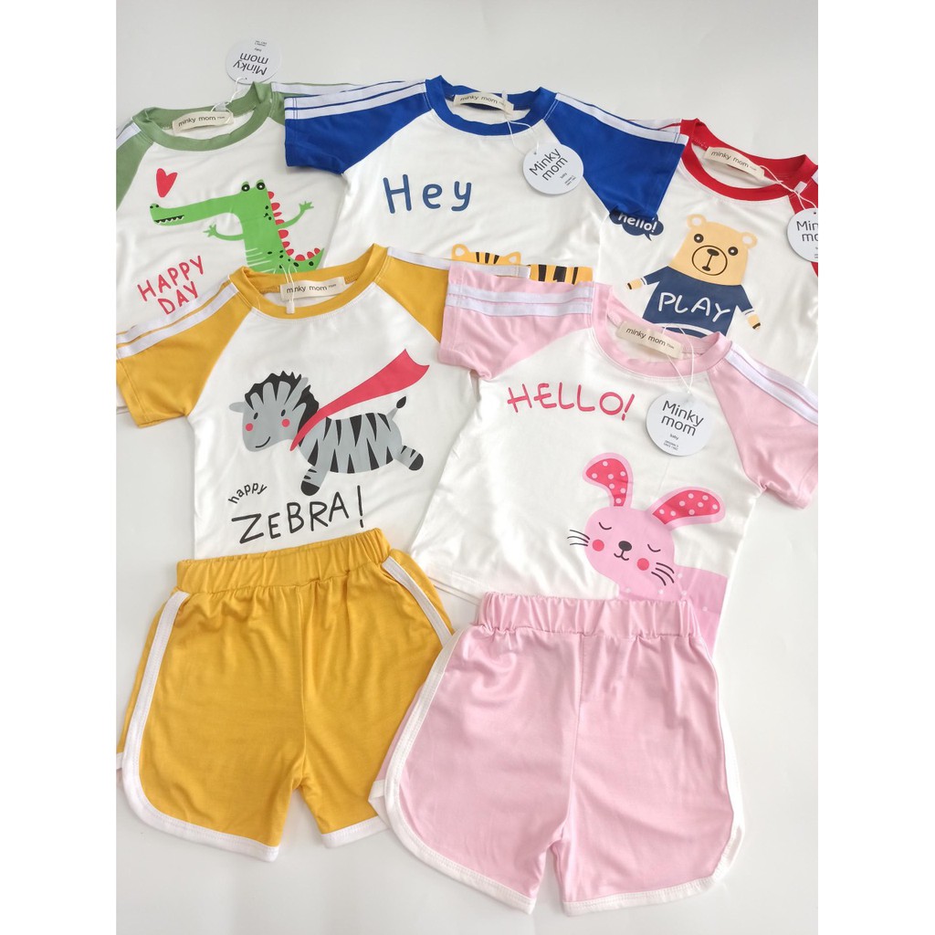 Bộ Cộc tay Minky mom thun lạnh  họa tiết động vật dễ thương