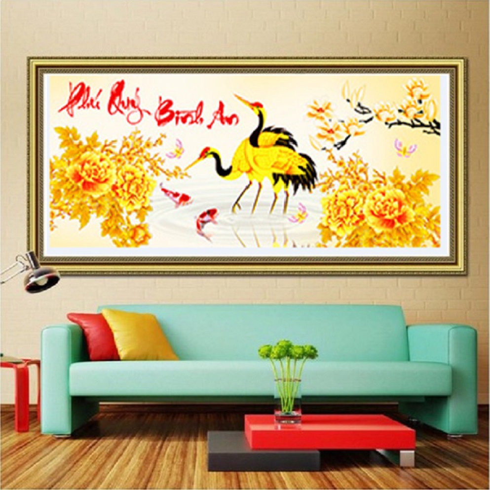 Tranh gắn đá phú quý bình an KT:100x48cm. Tranh đính đá chưa gắn.
