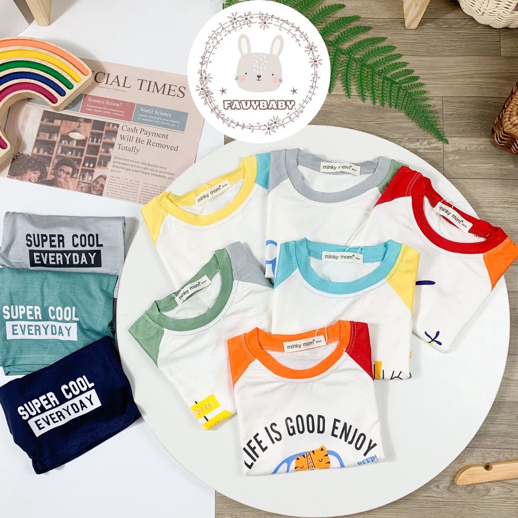 Bộ Quần Áo MINKY MOM Bé Trai Bé Gái Tay Ngắn Thun Lạnh Cộc Tay Trẻ Em 0 1 2 3 4 5 6 7 Tuổi Hình Máy Bay Ô Tô - Favybaby