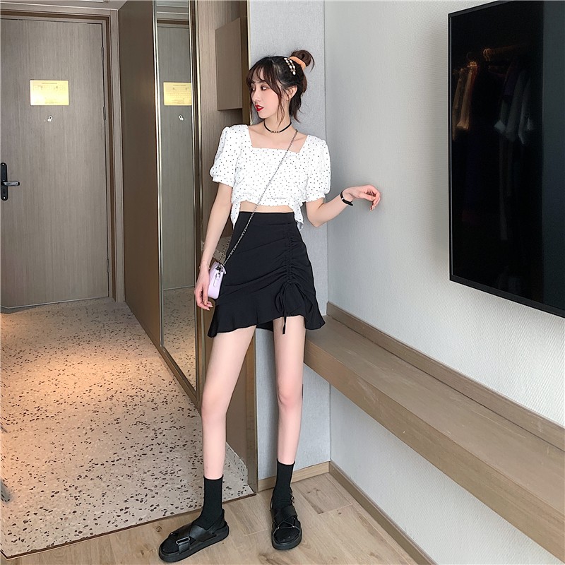 Xiaozhainv Chân váy chữ A lưng cao phong cách Hàn Quốc hợp thời trang