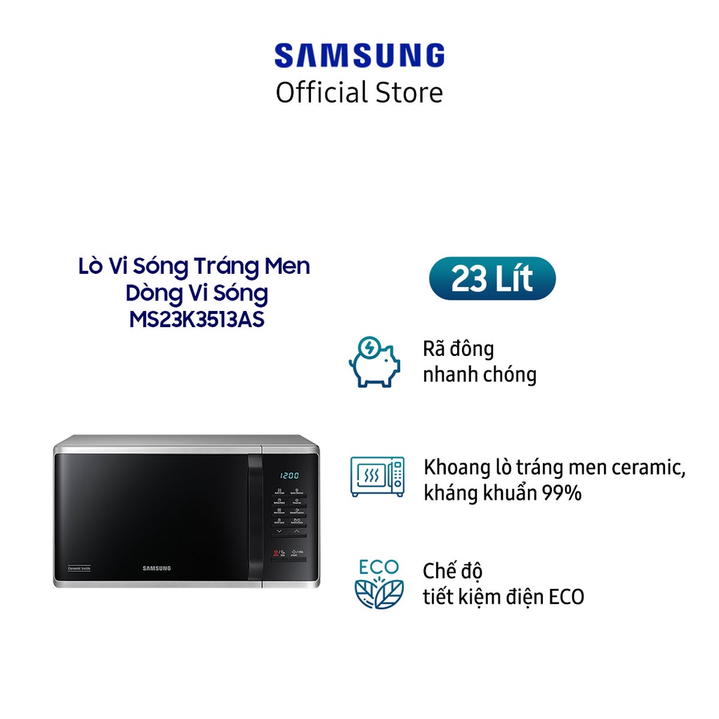 [Mã ELSAM5 giảm 10% đơn 500K] Lò vi sóng Samsung MS23K3513AS 23L 800W