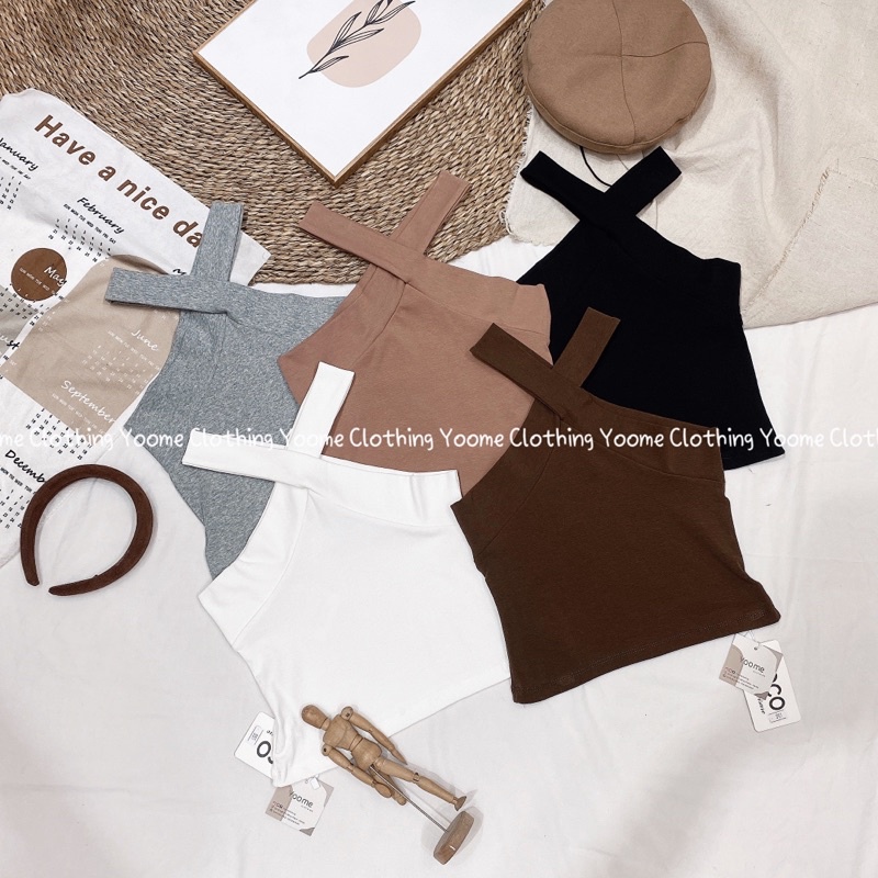Áo croptop cổ yếm cổ xoắn chất cotton hàn ôm dáng cho nữ Yoome clothing
