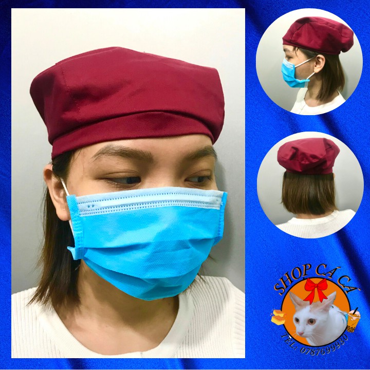 Nón phục vụ màu đỏ đô dành cho nam nữ đầu bếp