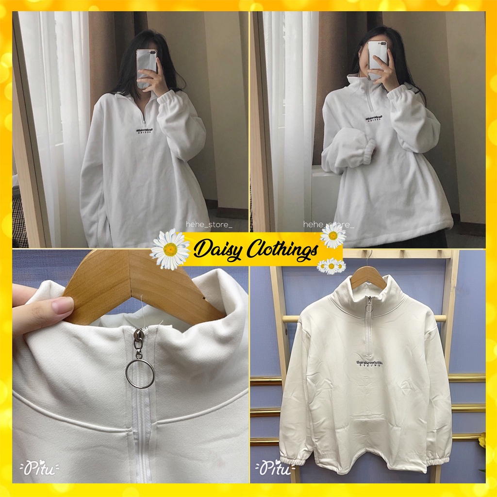 [Có Video Thật + Ảnh Thật] Áo Nỉ Trắng Thêu Chữ Khoá Kéo Tới Ngực Dễ Phối Đồ Mã 593 - Daisy Clothings