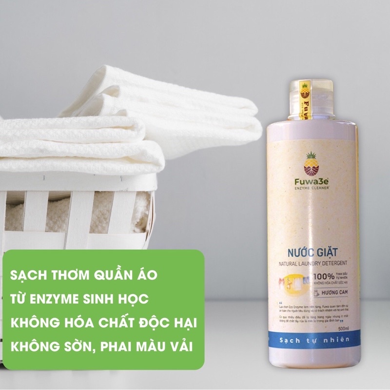 Nước Giặt Hữu Cơ FUWA3E organic sinh học 500ml giặt quần áo đồ lót, an toàn cho em bé chai 500ml