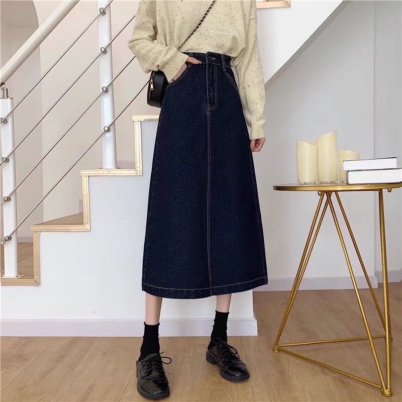 𝗺𝗶𝗲 𝘀𝘁𝘂𝗱𝗶𝗼 - Chân váy jeans đen cài cúc eo
