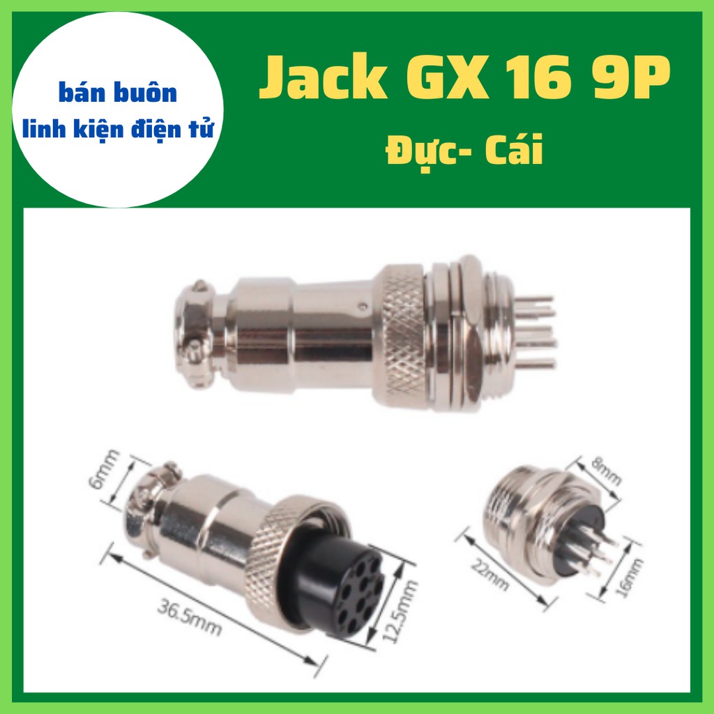 Jack GX16 9p (đực+ cái), Giắc GX16 9P bộ đực cái 16mm, GX16-9P