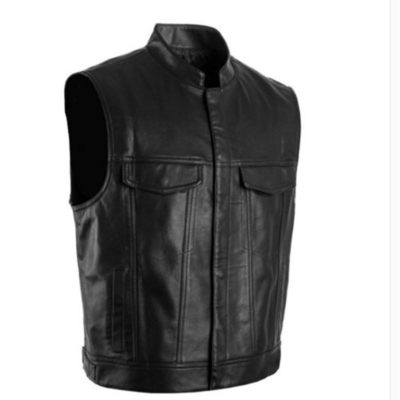 Áo khoác ghi lê vải da cổ đứng phong cách mô tô Harley 