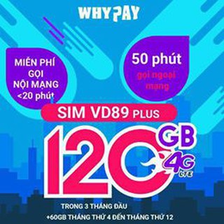 Sim 4g vina vd89plus 120gb/tháng - miễn phí gọi