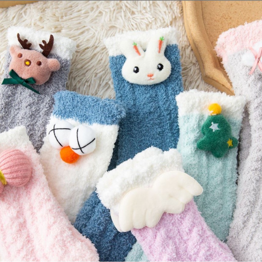 Tất Len Bông Xù Ngộ Nghĩnh Siêu Ấm Áp, Vớ Dễ Thương Tổ Kén T07