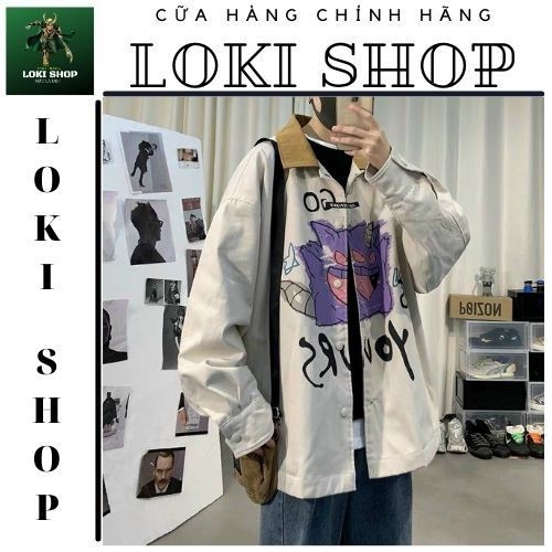 Áo Khoác Kaki nam nữ và cặp đôi LOKI SHOP Chống Nắng Có 3 Màu, Unisex Form Rộng in hình Poke Jacket Ulzzang