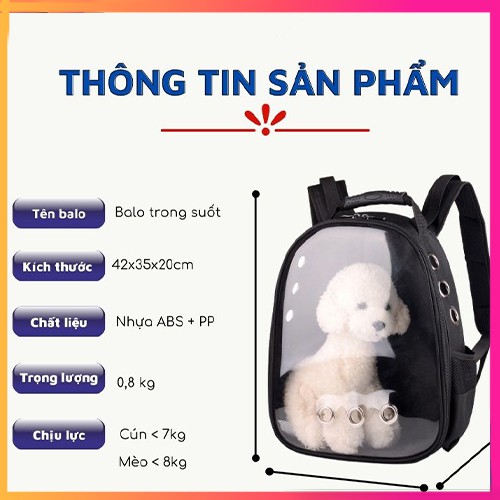 Balo thú cưng 10kg chó mèo giá rẻ địu phi hàng gia trong suốt, Balo vận chuyển chó mèo trong suốt thời trang (Pet Ly Ly)