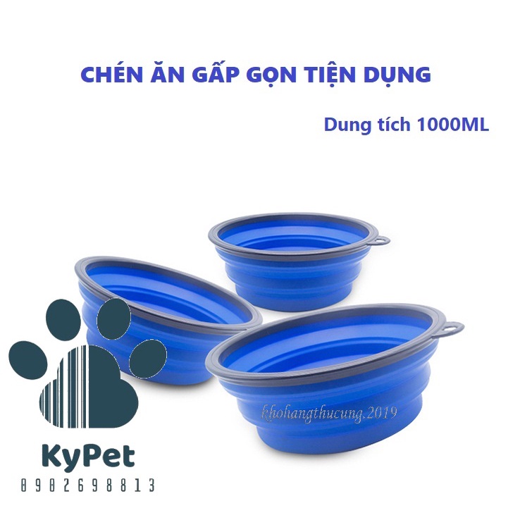 Bát gấp du lịch dùng cho thú cưng- lớn 1000ML- tặng kèm móc treo