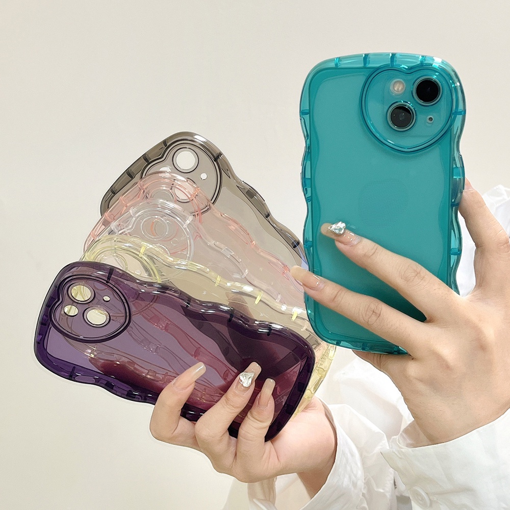 Ốp Điện Thoại TPU Mềm Trong Suốt Họa Tiết Trái Tim Viền Lượn Sóng Dễ Thương Cho iPhone 13 12 11 Pro Max X XR XS Max