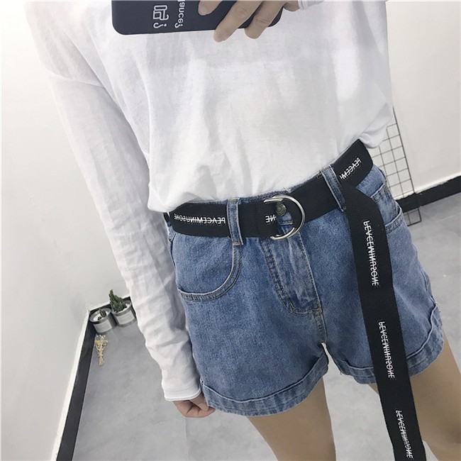 Thắt Lưng Vải Canvas Hai Khóa In Chữ Đơn Giản Thời Trang Đường Phố Cho Nam Và Nữ