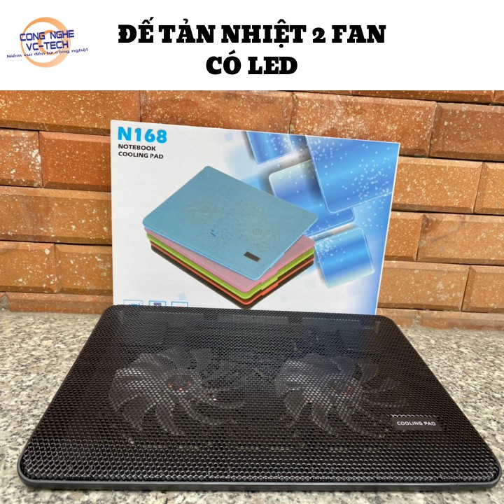 Đế Tản Nhiệt Laptop 2 Fan Có Led N168- Quạt Tản Nhiệt Laptop Thay Đổi Độ Dốc (Màu Đen)