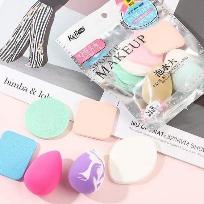 Set 6 bông mút tán phấn Keli nhẹ gọn mềm mịn thiết kế siêu cưng nội địa sỉ tốt NGỰA BEAUTY