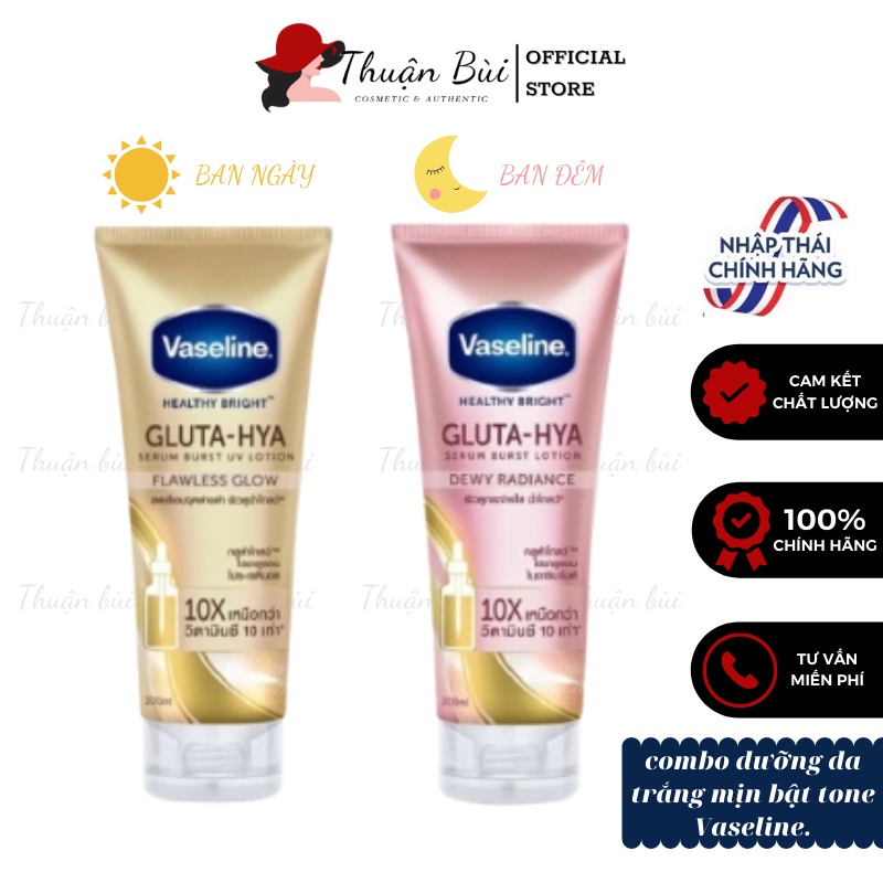 Sữa Dưỡng Thể Vaseline Healthy Bright Gluta HYA Serum Burst Lotion 10X Thái Lan Dưỡng Thể  Trắng Da Tuýp 330ml