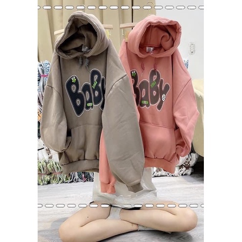 Áo hoodie nữ in chữ BABY siêu cute, Áo hôdie nữ nỉ mũ 2 lớp Form rộng