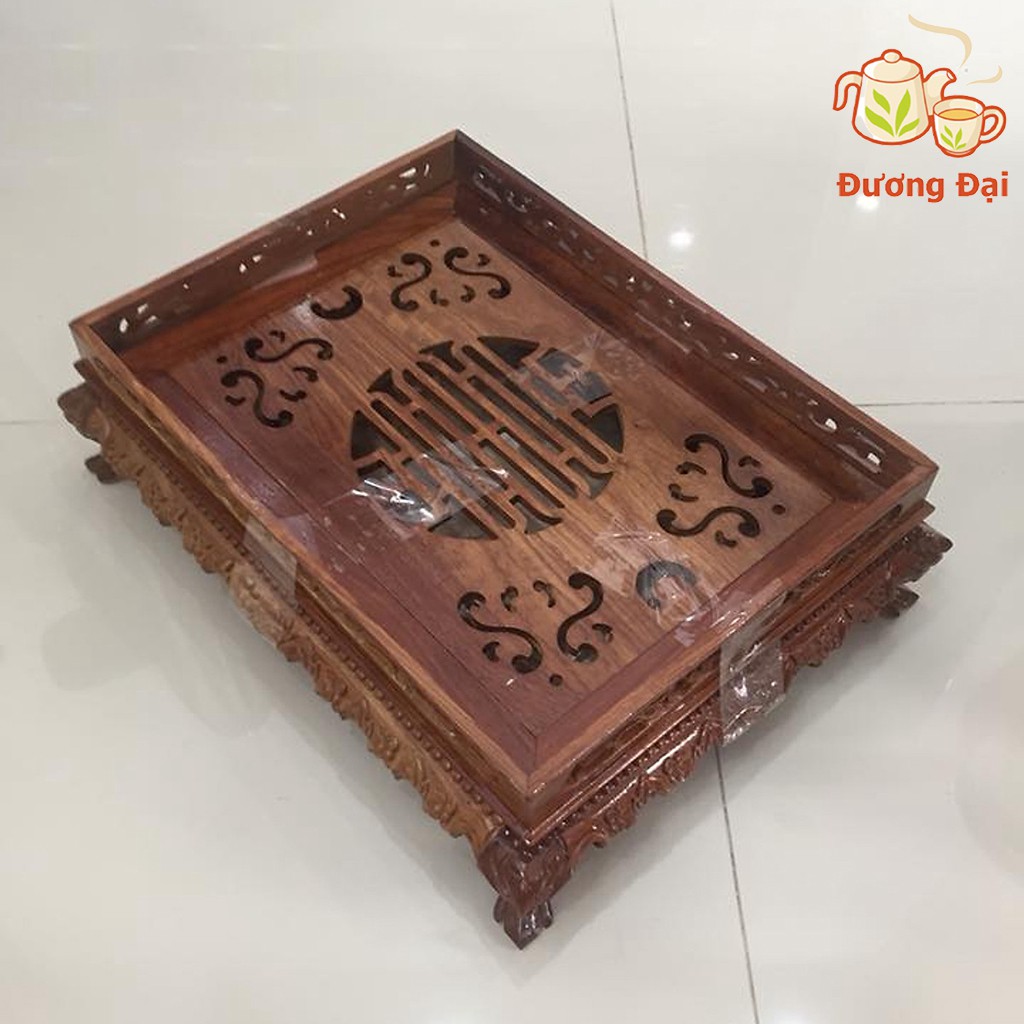 Khay trà gỗ cẩm lai đựng ấm chén có khay hứng nước inox cao cấp Gốm Sứ Bát Tràng Đương Đại