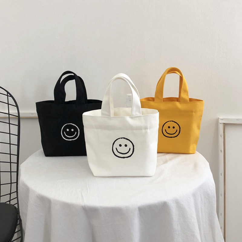 Túi tote mini vải mộc Tiệm nhà Pony phong cách Hàn Quốc in hình mặt cười happy happy