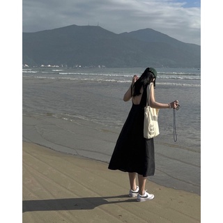 Đầm maxi đen 2s hở lưng