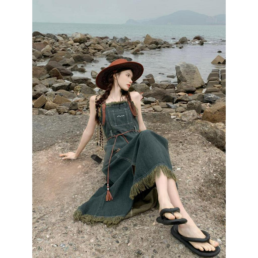 Đầm Denim Hai Dây Phong Cách Retro Mỹ 62214