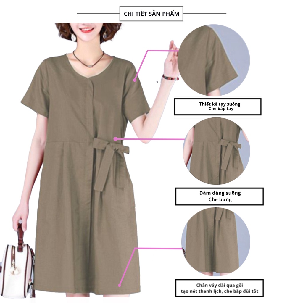 Đầm trung niên sang trong chất đũi Hàn Châu bigsize cao cấp cho mẹ dự tiệc dáng suông đẹp D215 - WB WOMAN &amp; BEAUTY