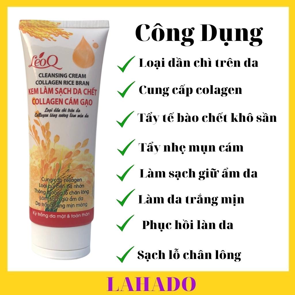 Tẩy tế bào chết body, mặt, toàn thân trắng da LeoQ collagen cám gạo 100ml