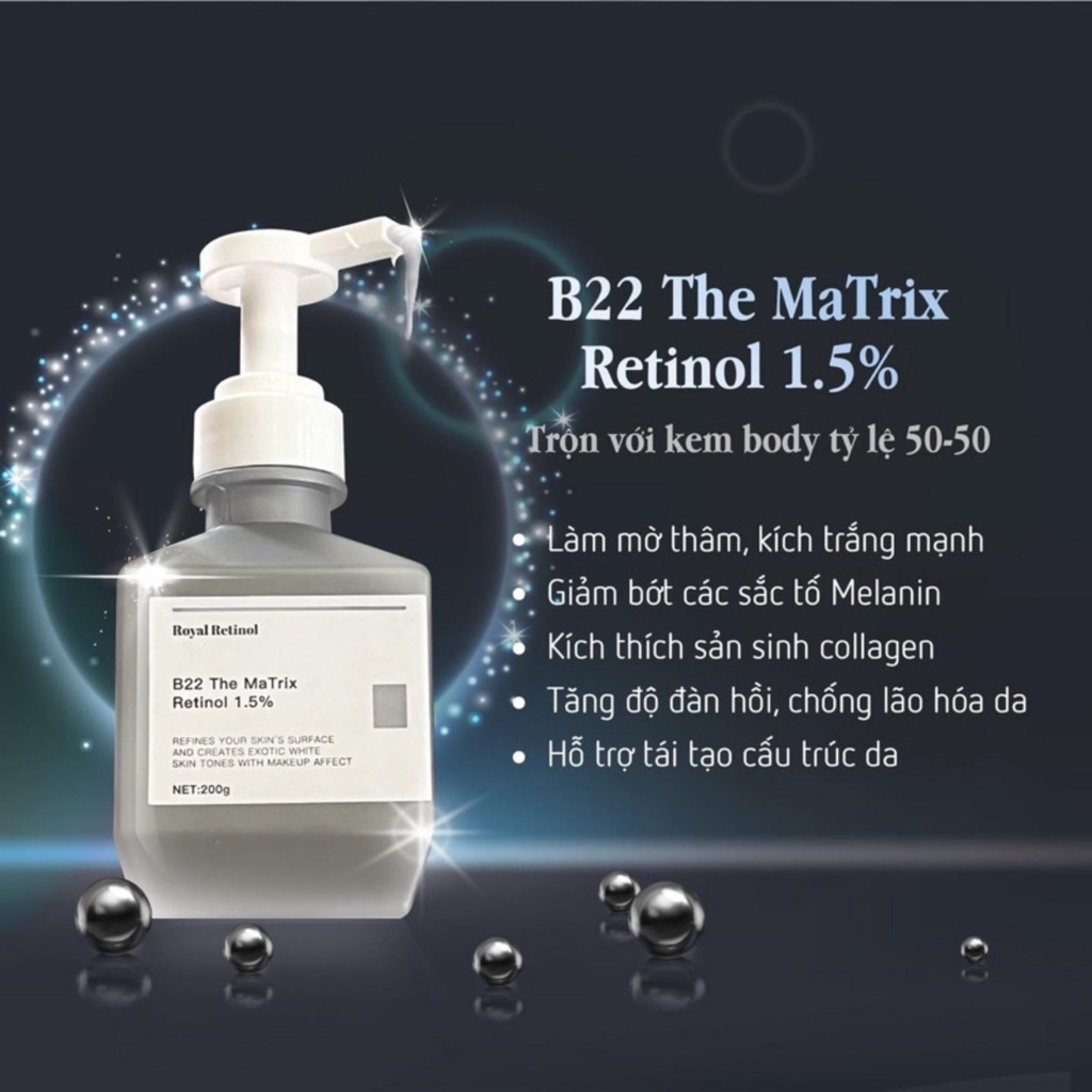 Ủ trắng body Royal Retinol B22 The Matrix kích trắng da cấp tốc mềm mịn mờ thâm ngừa lão hóa 200g  XuDa